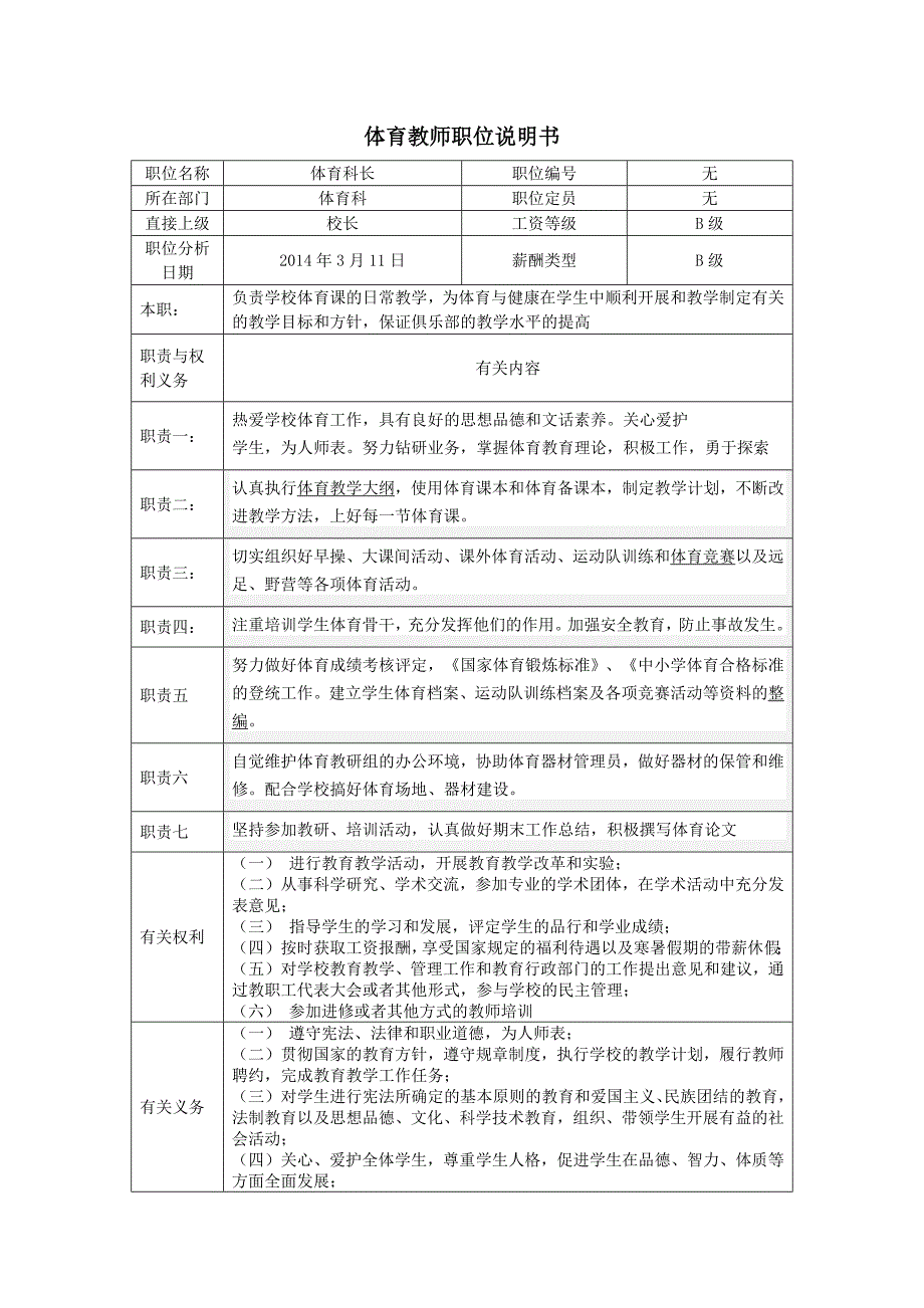 体育教师职位说明书_第1页