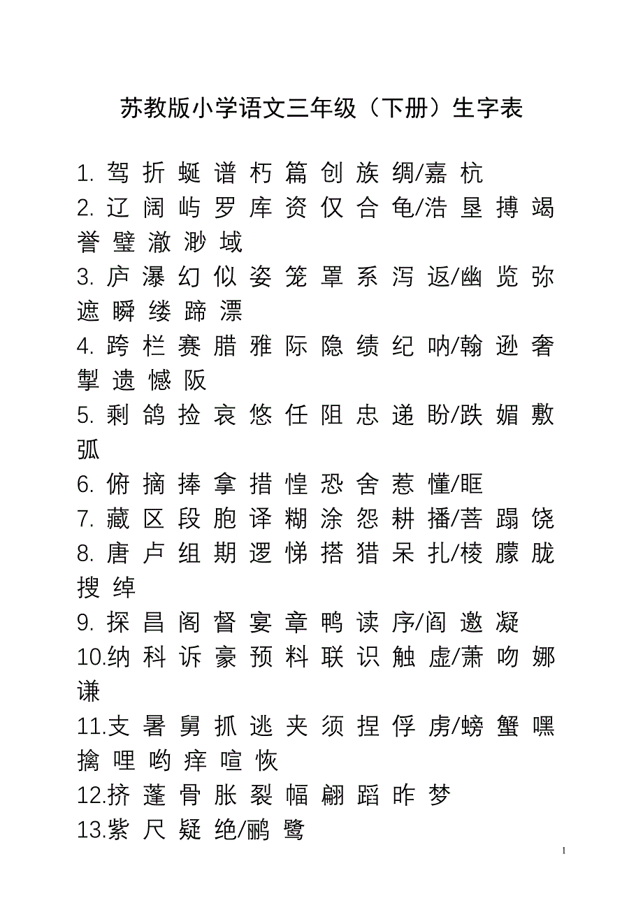 苏教版小学三年级语文(下册)生字表_第1页