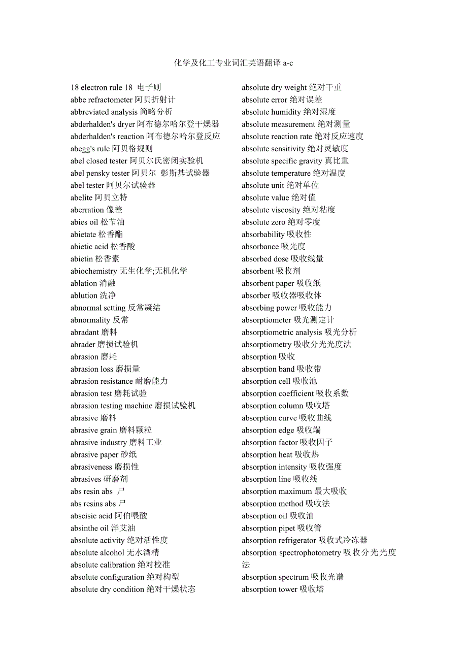 化学及化工专业词汇英语翻译ac_第1页