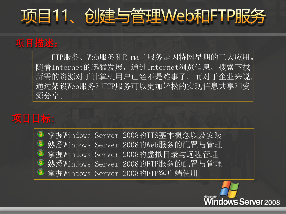 网络操作系统——WindowsServer2008篇教学课件1作者刘本军李建利项目11创建与管理Web和FTP服务_第3页