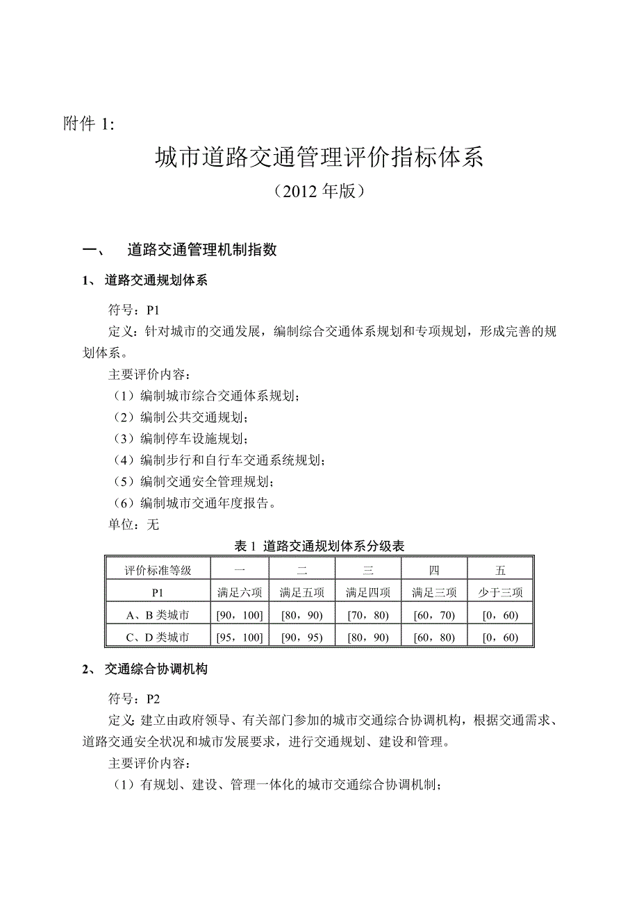 城市道路交通管理评价指标体系版和城市道路交通管理评价指标体系说明版_第1页