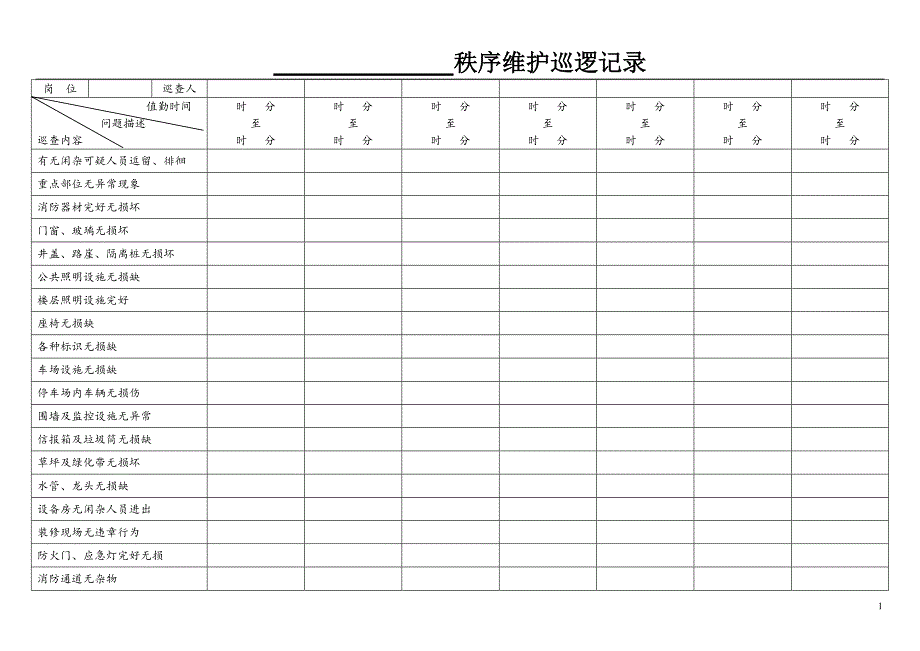 秩序维护员巡查记录表_第1页