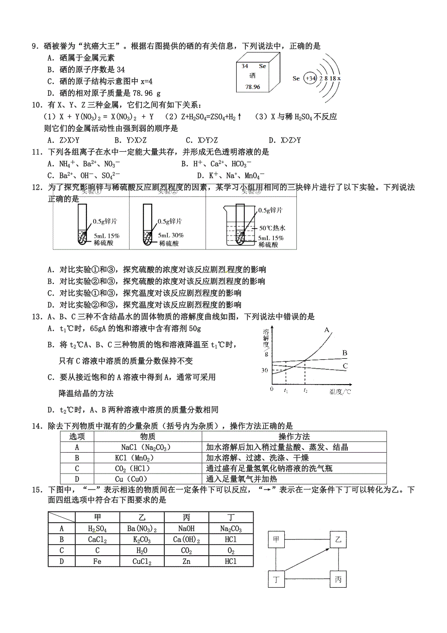 江苏省南京市联合体2019年中考化学一模试题(含答案)_第2页