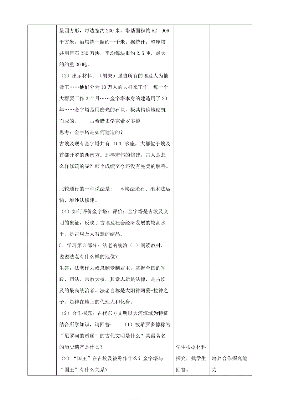 新人教版九年级历史上册第一单元古代亚非文明第1课古代埃及教案2_第3页