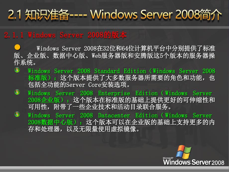网络操作系统——WindowsServer2008篇教学课件1作者刘本军李建利项目2网络操作系统的安装_第4页