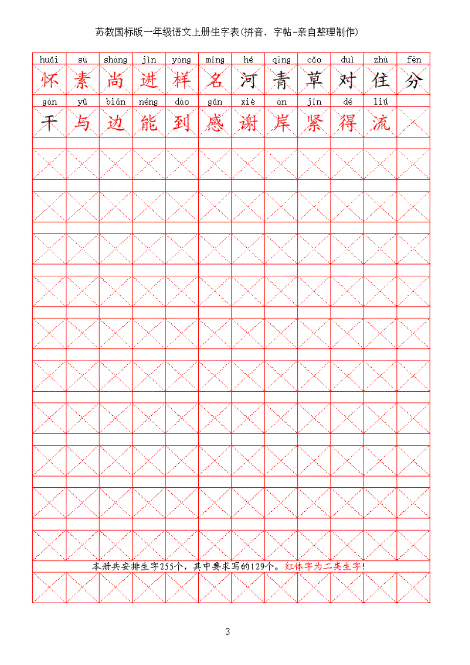 苏教版小学语文一年级生字表(上下册)(拼音、字帖-亲自整理制作)_第3页