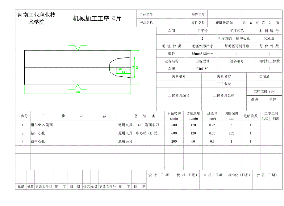 花键传动轴零件加工工艺及夹具工序卡片全解_第2页