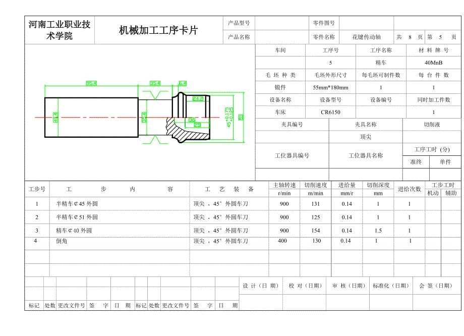 花键传动轴零件加工工艺及夹具工序卡片全解_第5页