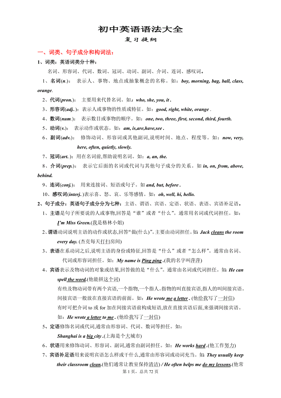 初中英语语法大全a4打印版_第1页