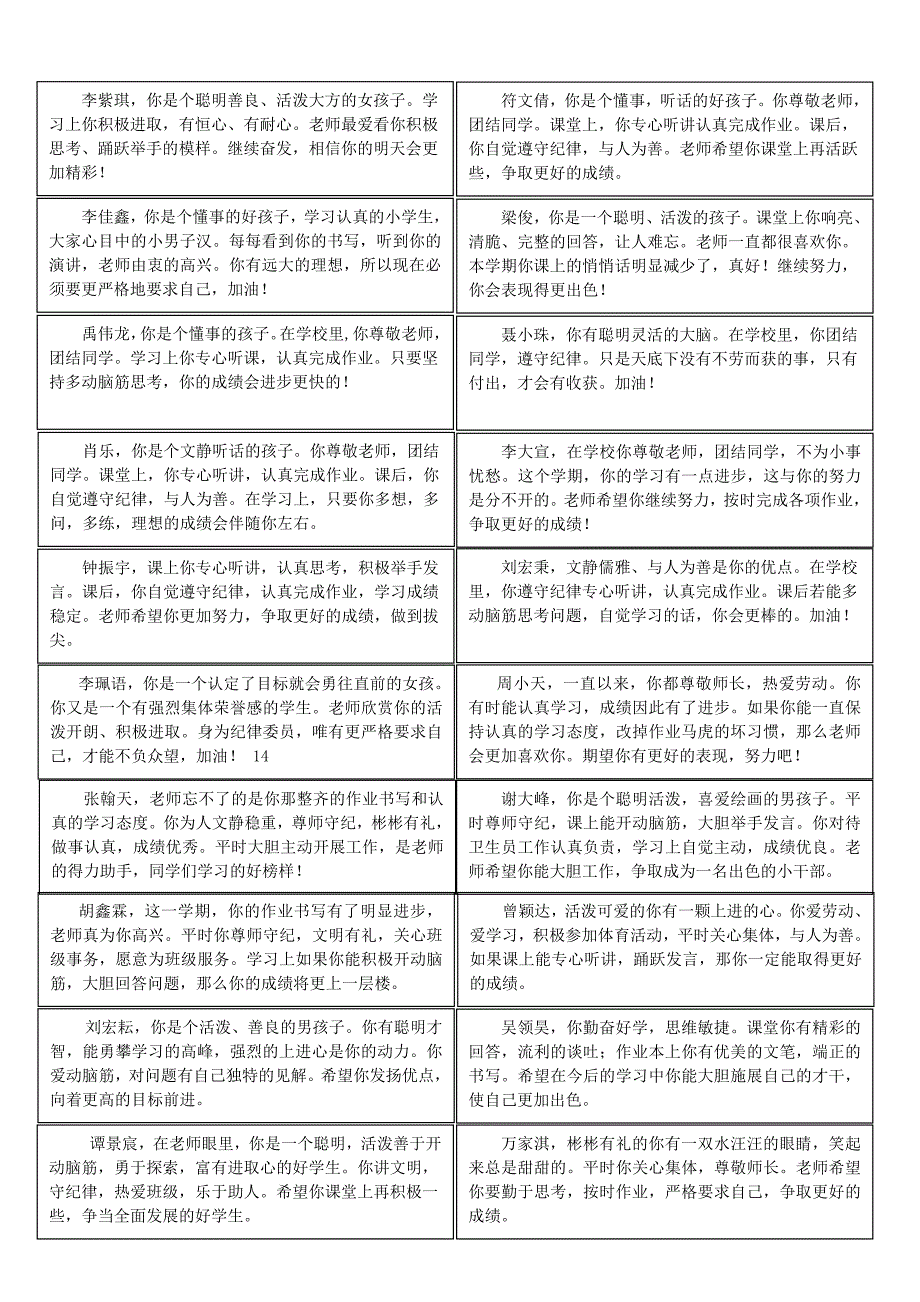 班主任评语格式(成绩报告单)_第1页