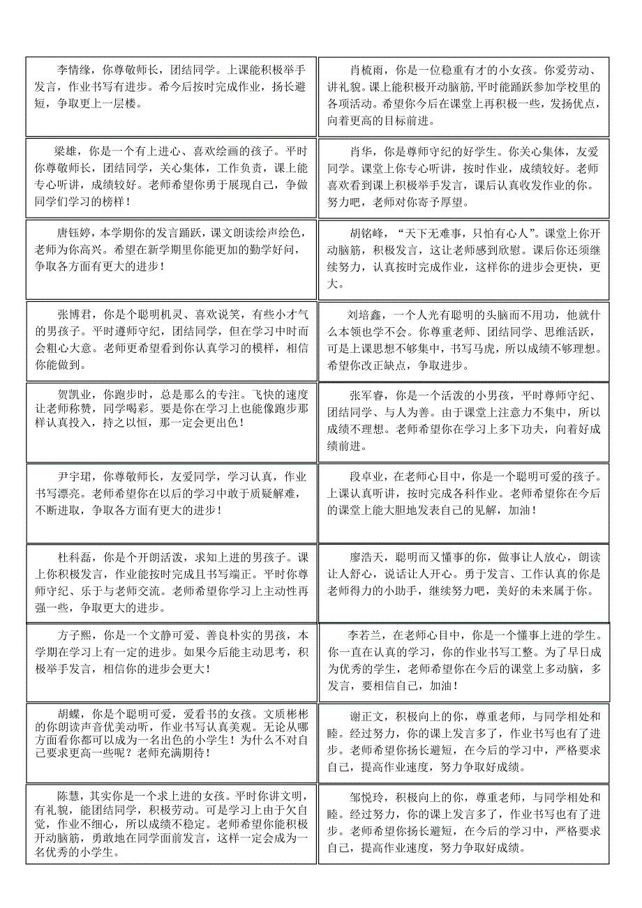 班主任评语格式(成绩报告单)_第2页