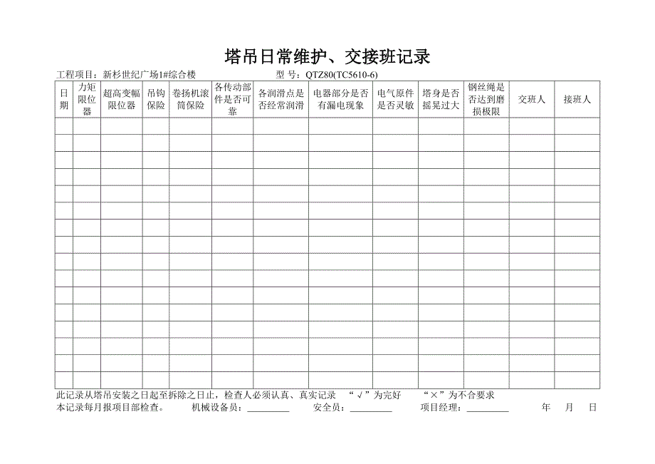 塔吊日常维护、交接班记录_第2页