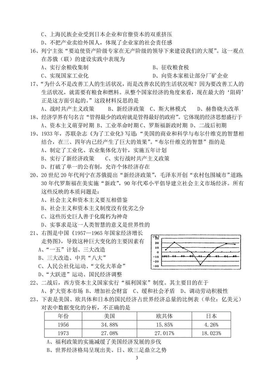 高三历史试卷必修2综合测试_第3页