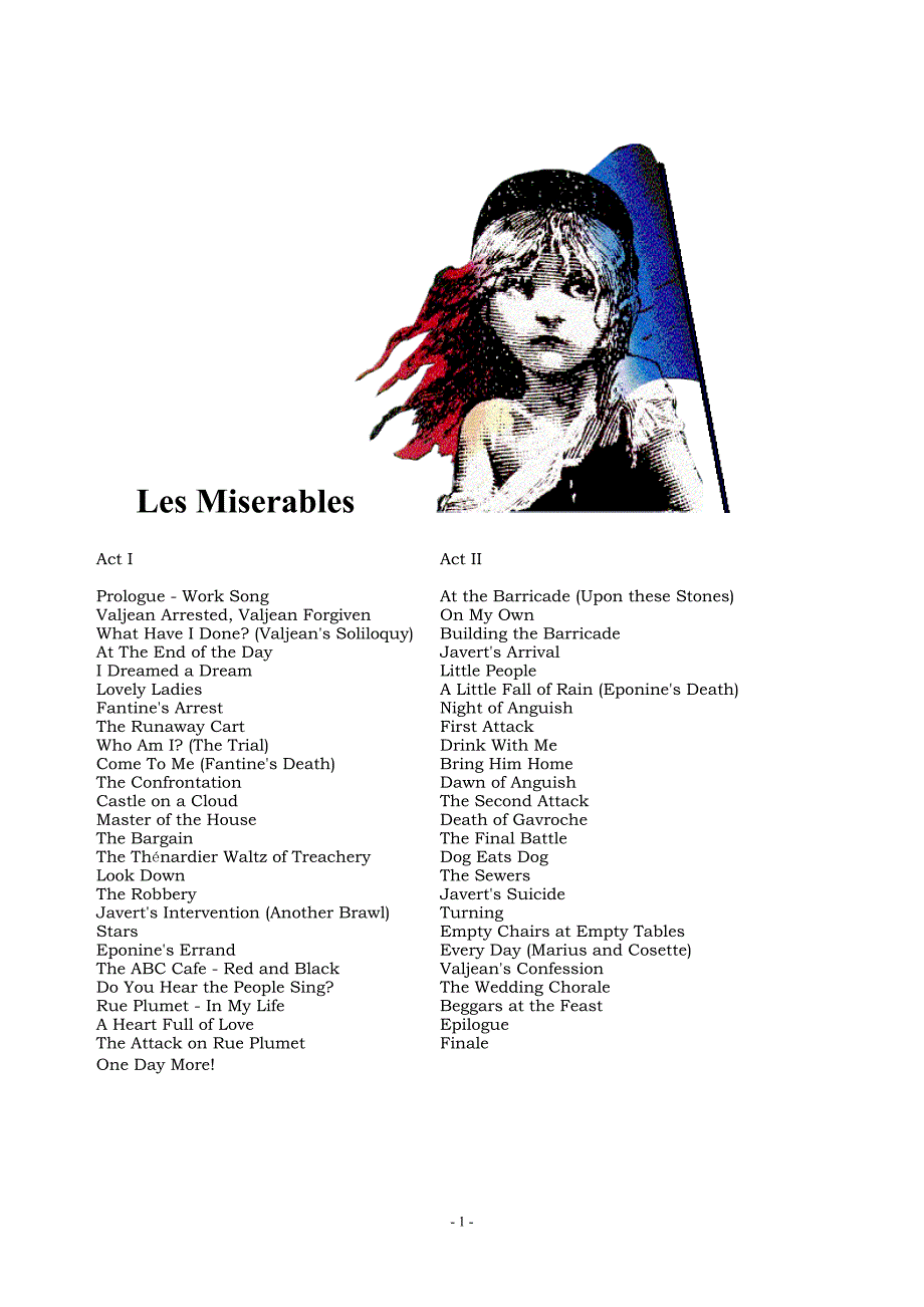 les miserables 音乐剧《悲惨世界》歌词_第1页