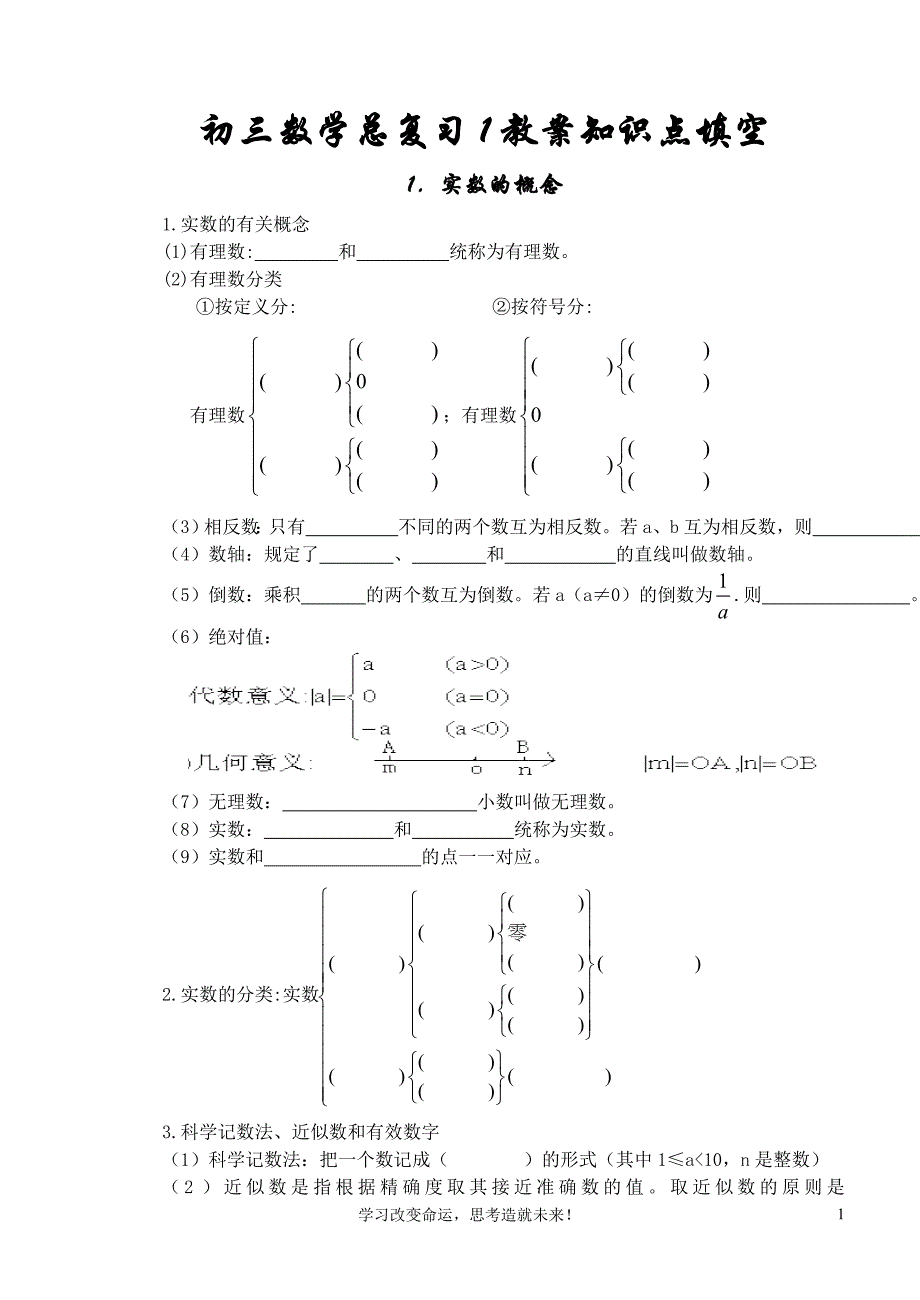 初三数学总复习知识点填空_第1页