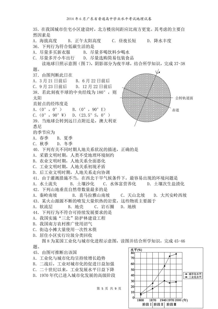 2014年6月广东高中学业水平考试地理试卷及答案_第5页