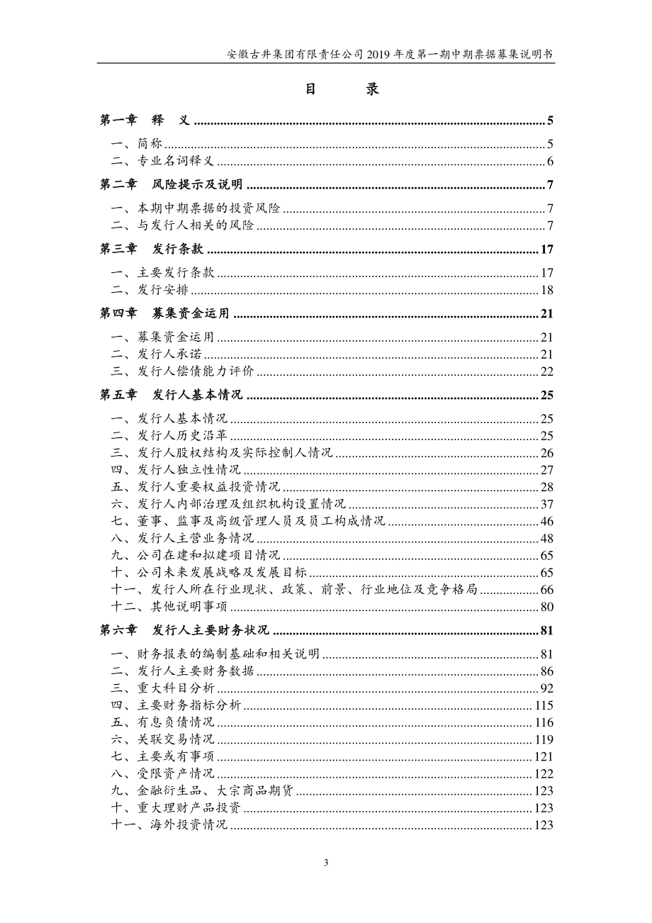 安徽古井集团有限责任公司2019年度第一期中期票据募集说明书_第3页