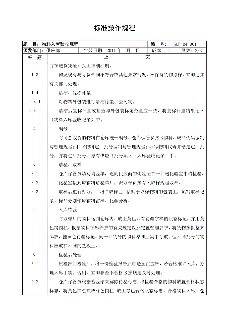 仓库管理_物料仓库标准操作规程_第4页