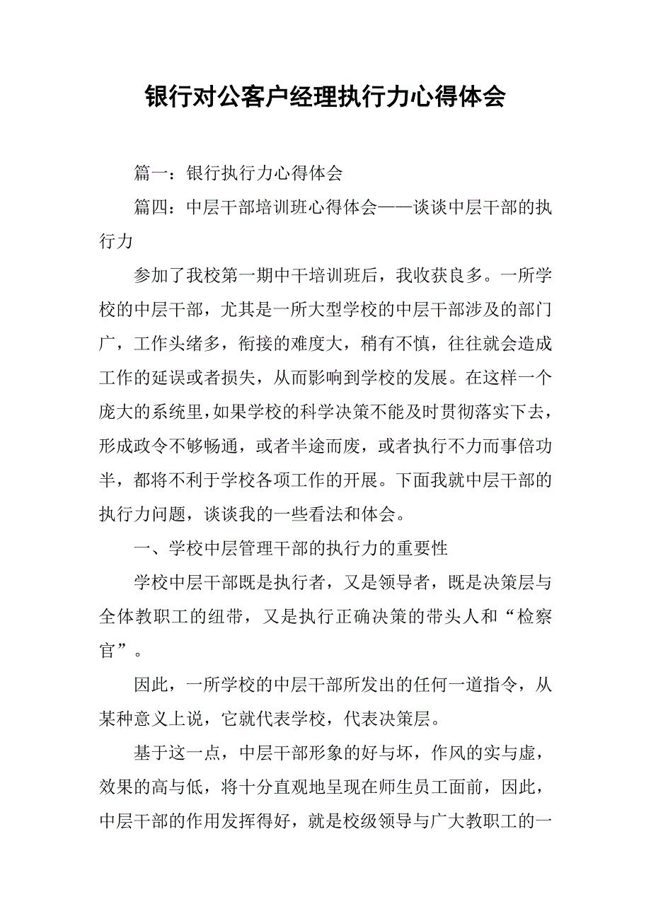 银行对公客户经理执行力心得体会.doc_第1页