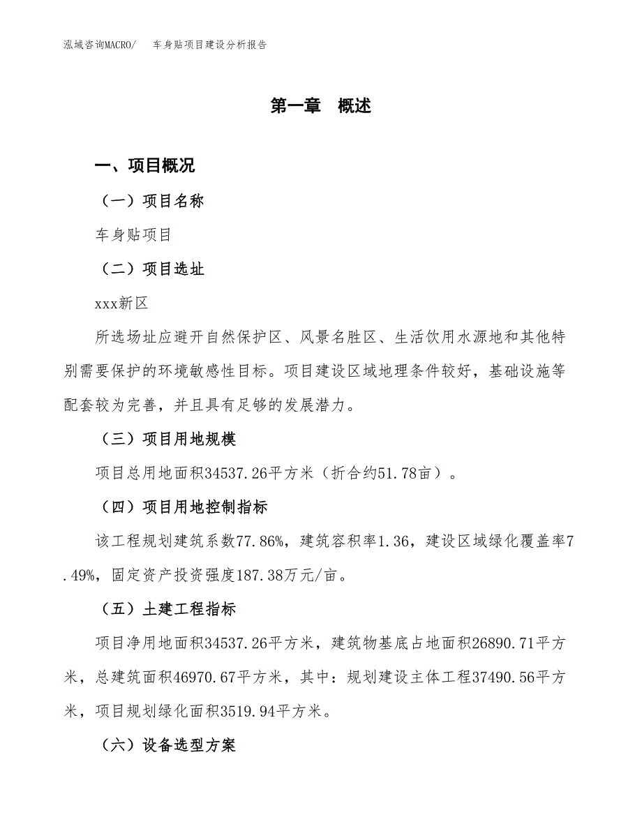 车身贴项目建设分析报告(总投资12000万元)_第1页