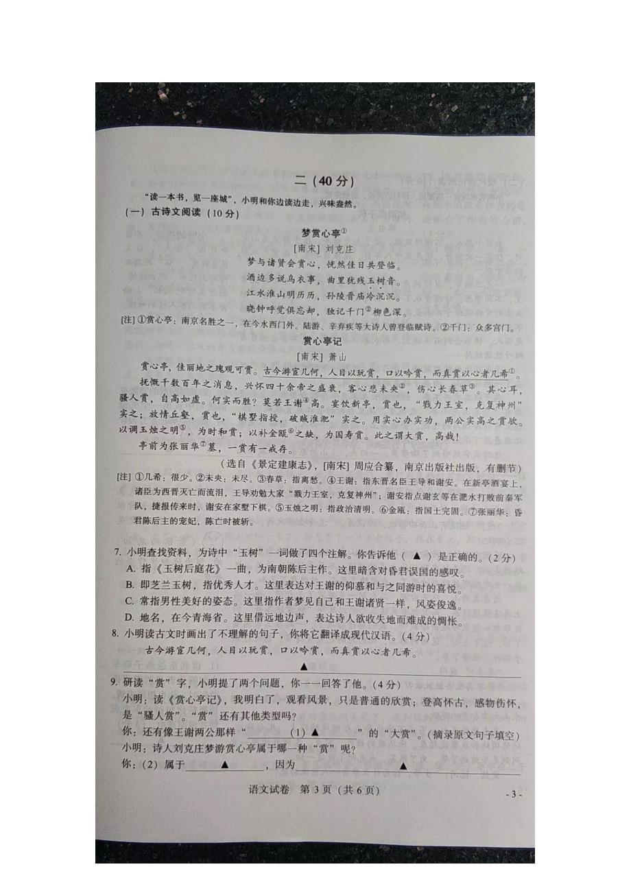2019年江苏省南京市中考语文试题（图片版，含答案）_第3页