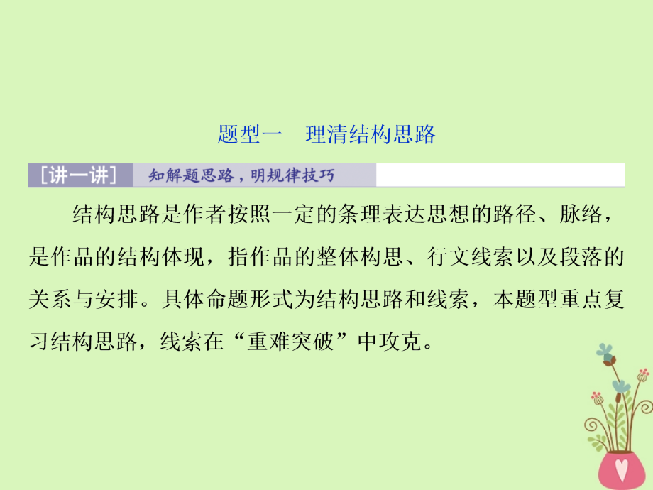 2019高考语文一轮总复习第二部分文学类文本阅读专题二散文阅读_散体文章自由笔形散神聚格调新2高考命题点一理清结构思路分析句段作用课件20180320193_第4页