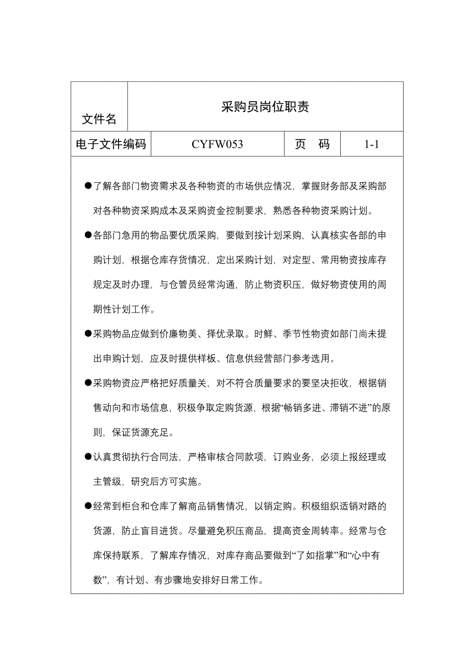 岗位职责_采购员岗位说明书1_第1页