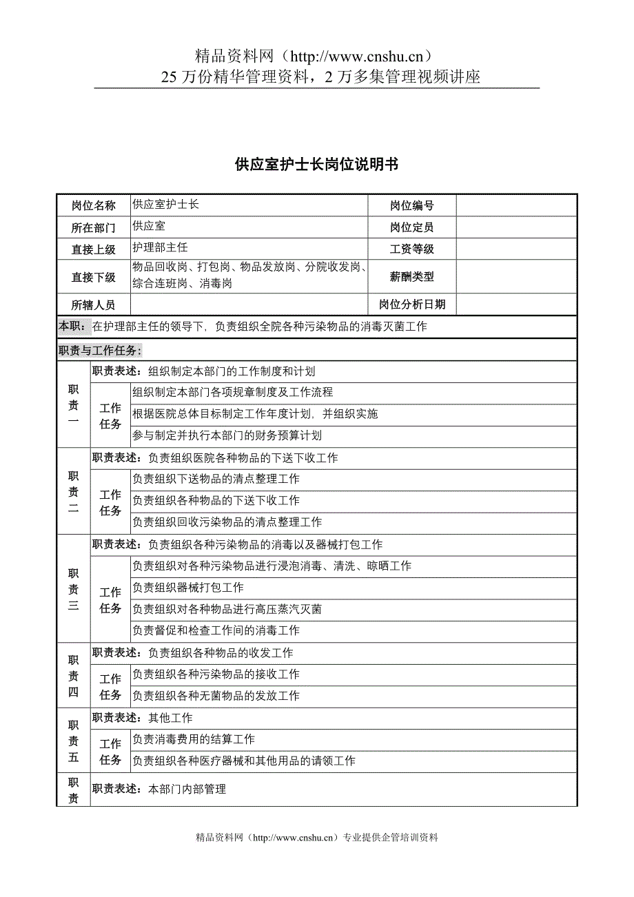 岗位职责_供应室护士长岗位描述_第1页