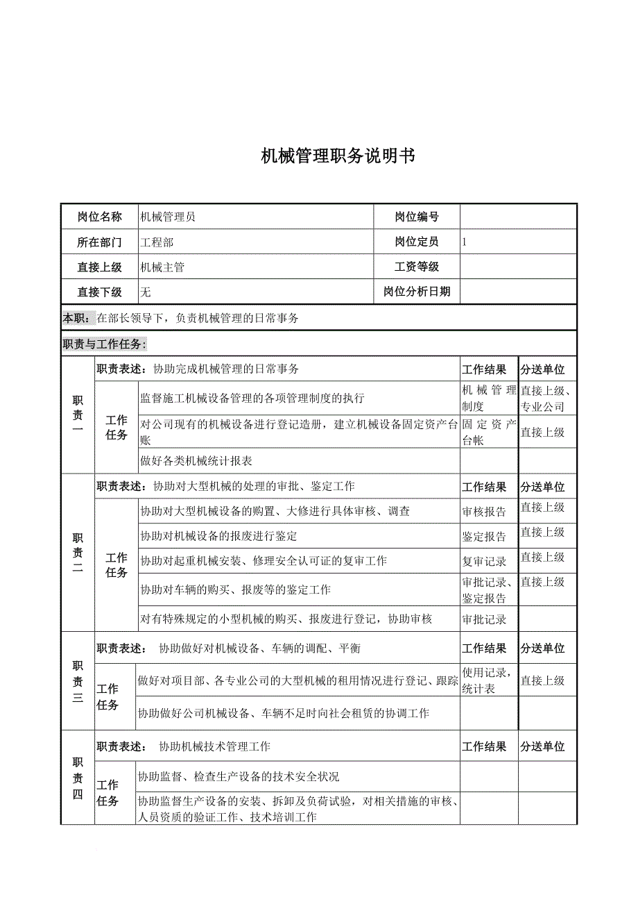 岗位职责_机械管理员岗位说明书_第1页