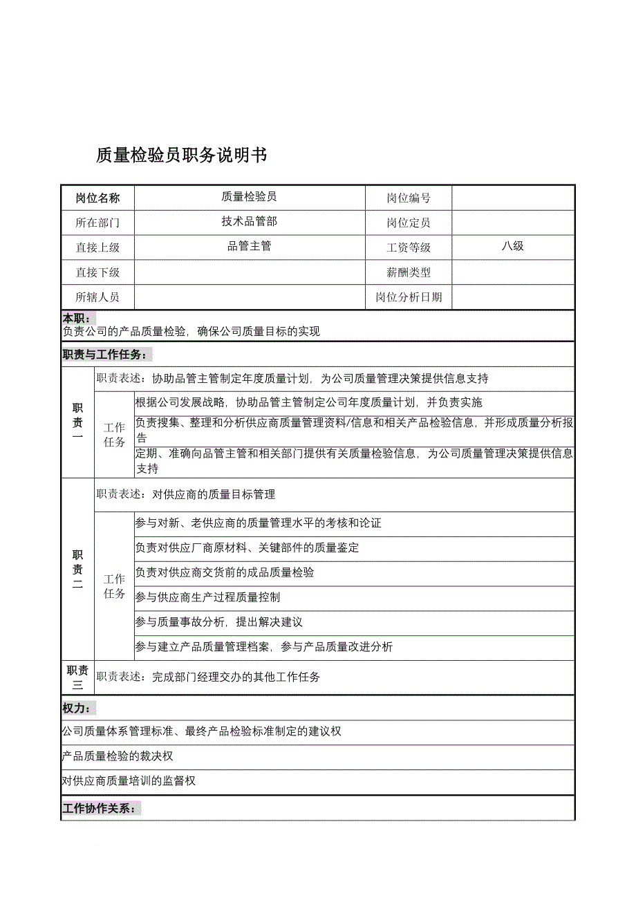 岗位职责_宁波某国际贸易公司职务说明书手册10_第1页