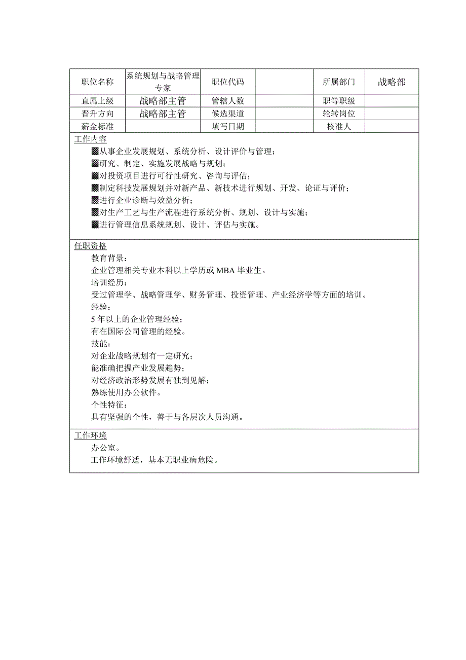 岗位职责_某企业报战略管理部岗位职务描述_第1页