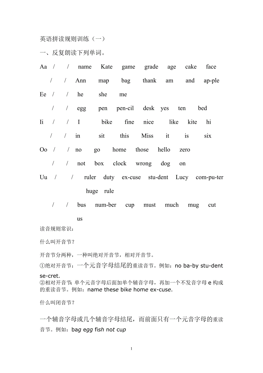 英语拼读规则训练(初一)_第1页