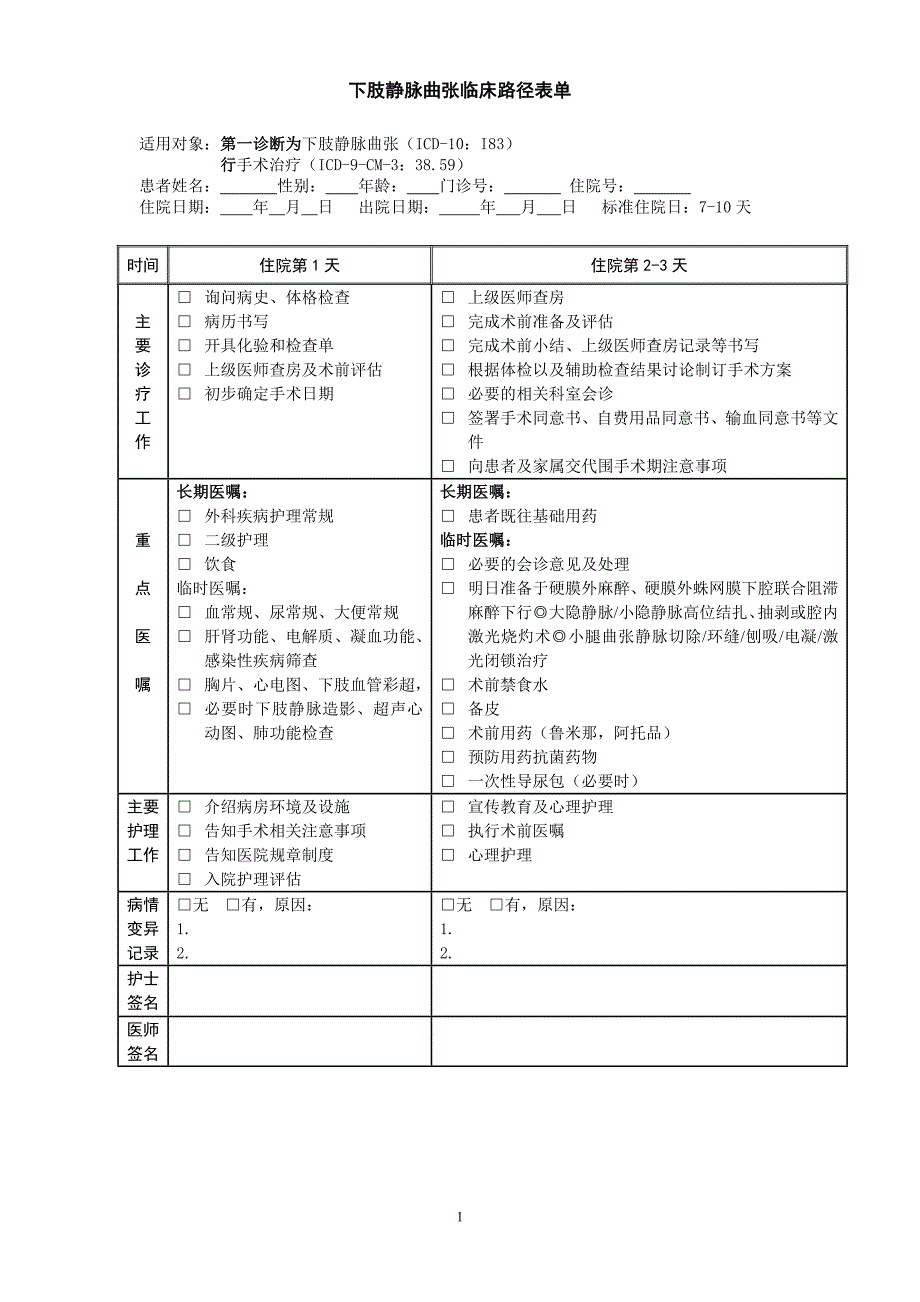 下肢静脉曲张临床路径表单83667_第1页