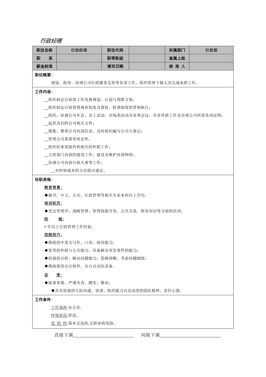 岗位职责_某企业岗位责任说明范本45_第1页