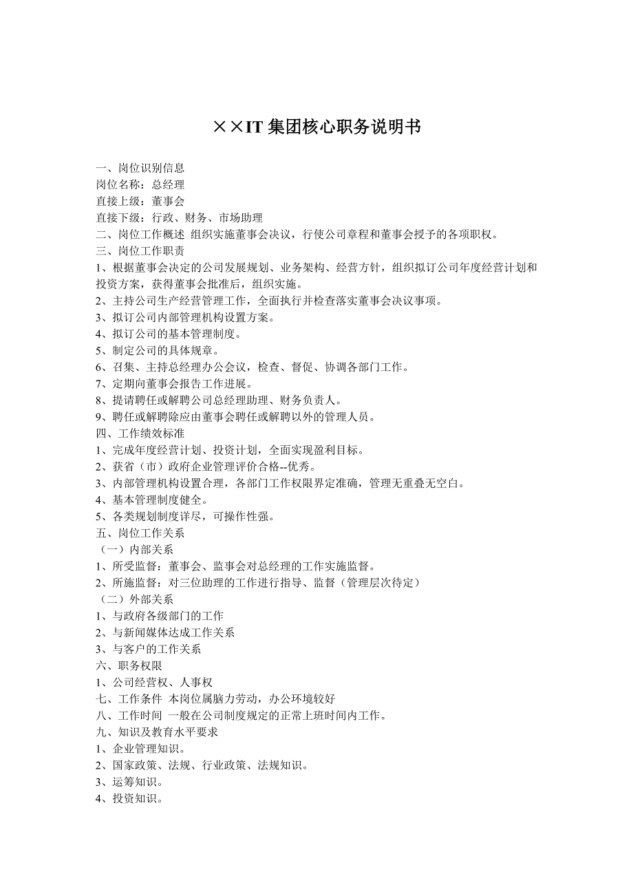 岗位职责_it集团核心职务说明书_第1页