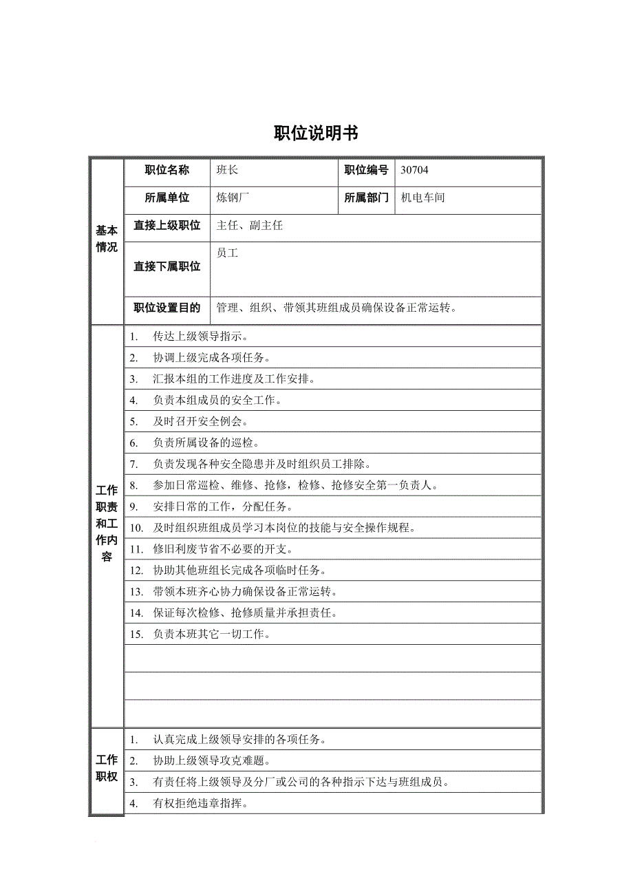 岗位职责_机电车间班长岗位职责_第1页