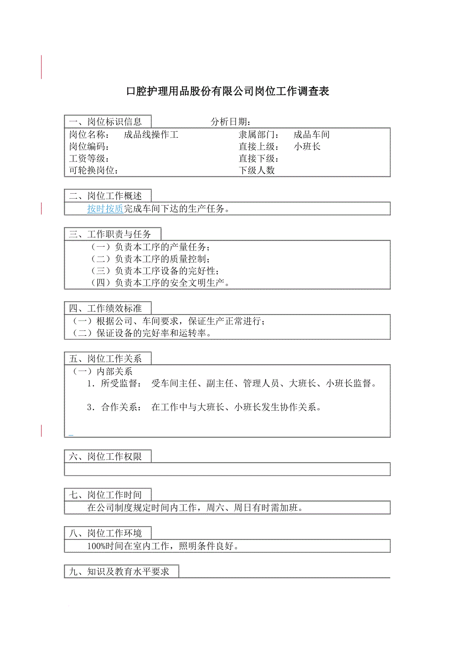 岗位职责_技术操作岗位说明书大全104_第1页