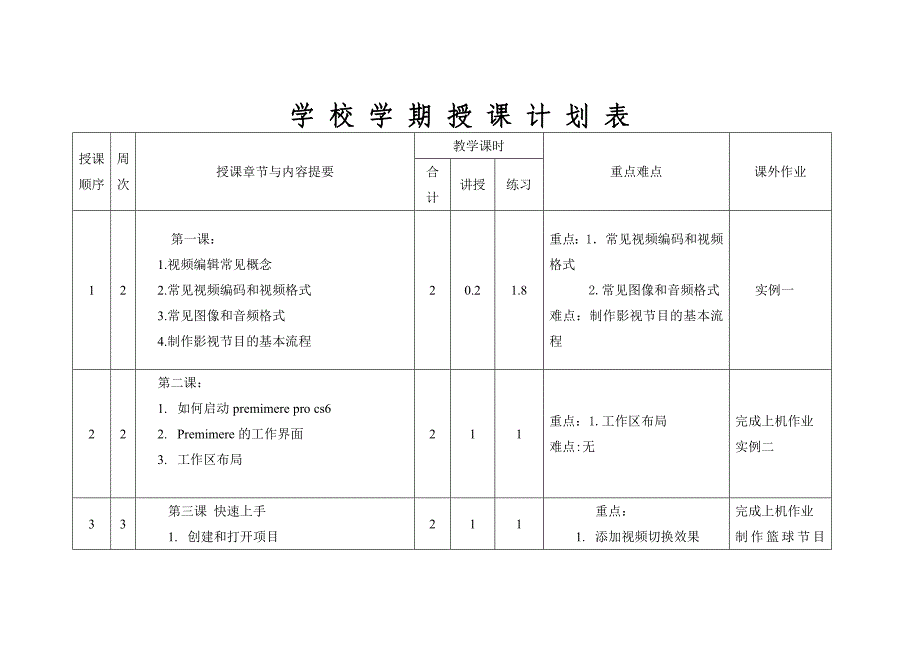 《影视制作 premiere pro CS6》教学计划_第3页