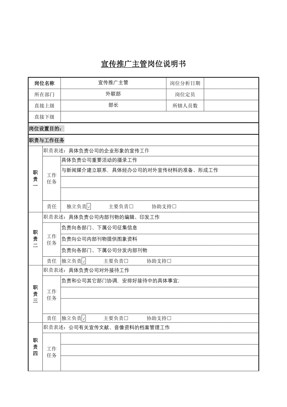 岗位职责_部长、宣传推广主管岗位职务描述_第4页