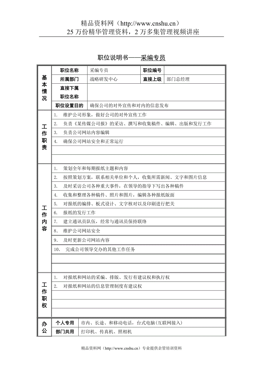 岗位职责_战略研发中心采编专员岗位职责_第1页