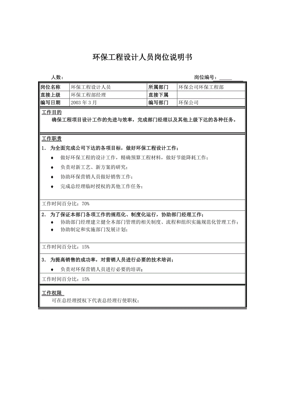 岗位职责_某环保公司环保工程设计人员岗位职责_第1页