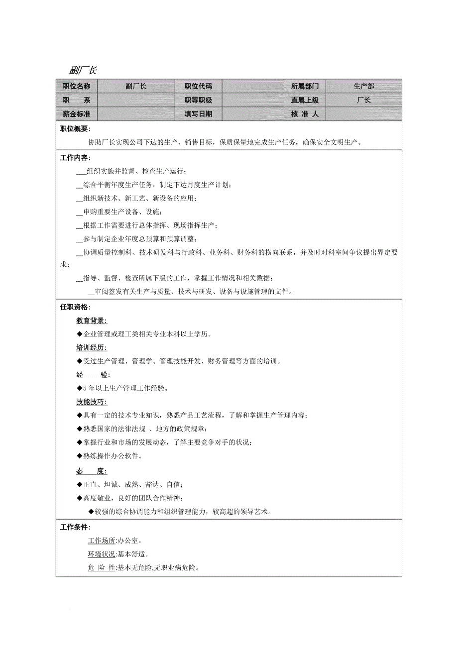 岗位职责_某企业岗位责任说明范本6_第1页