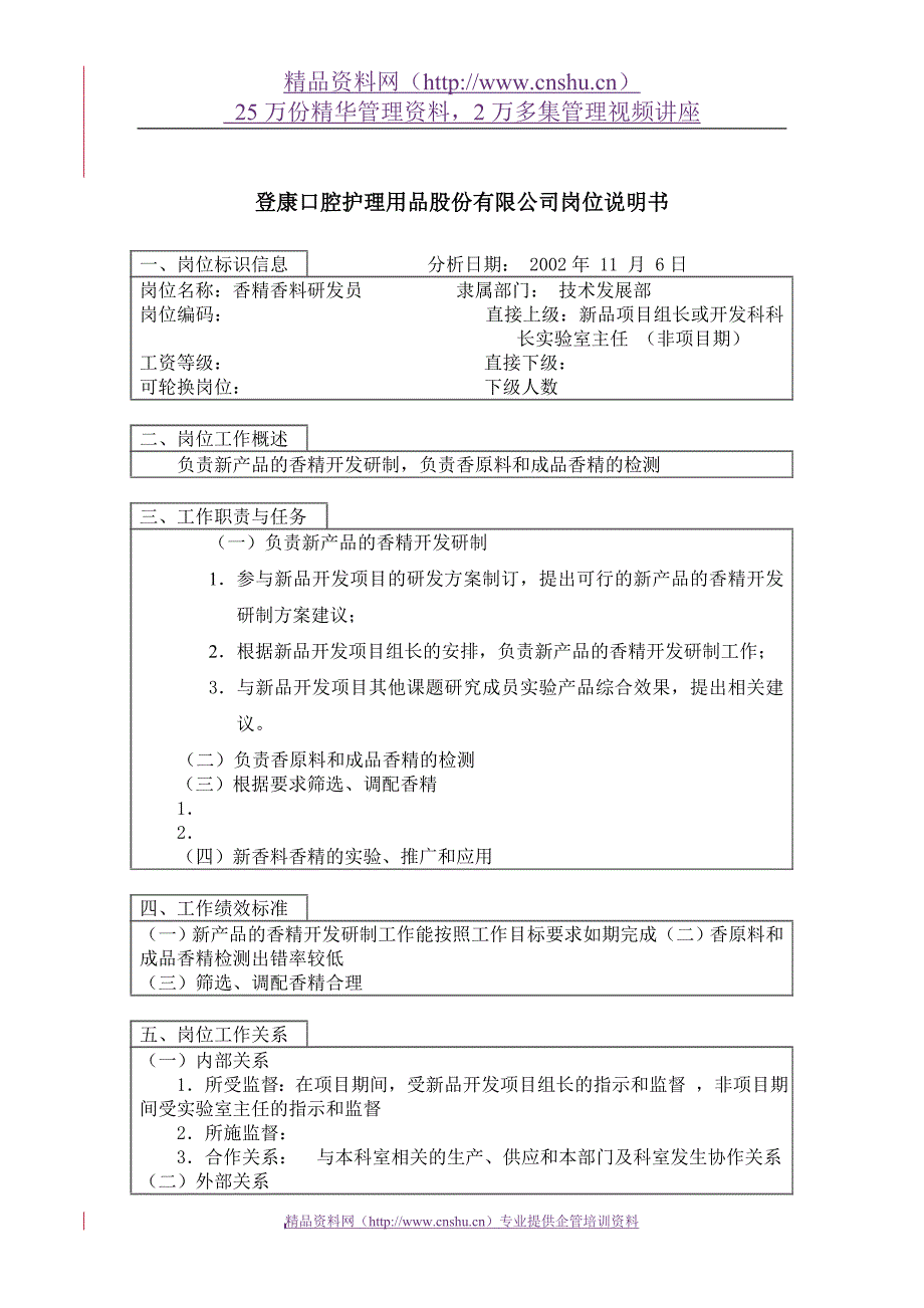 岗位职责_技术发展部香精香料研发员岗位描述_第1页