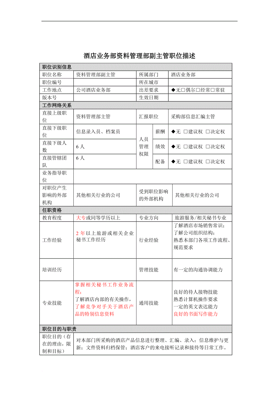 岗位职责_酒店行业部门岗位说明书汇总3_第1页