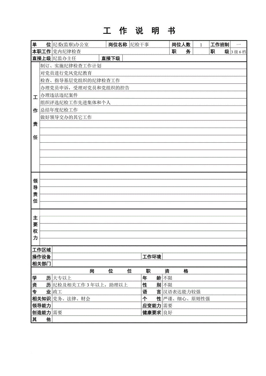 岗位职责_党纪检委岗位说明书大全44_第3页