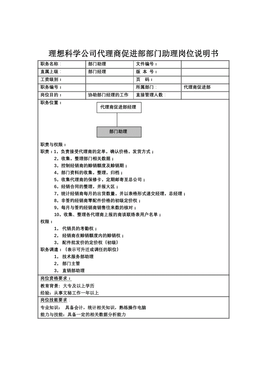 岗位职责_代理商促进部部门助理岗位职责_第1页