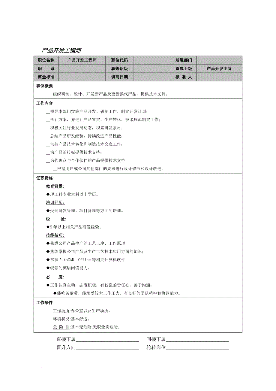 岗位职责_产品开发工程师岗位职责描述_第1页