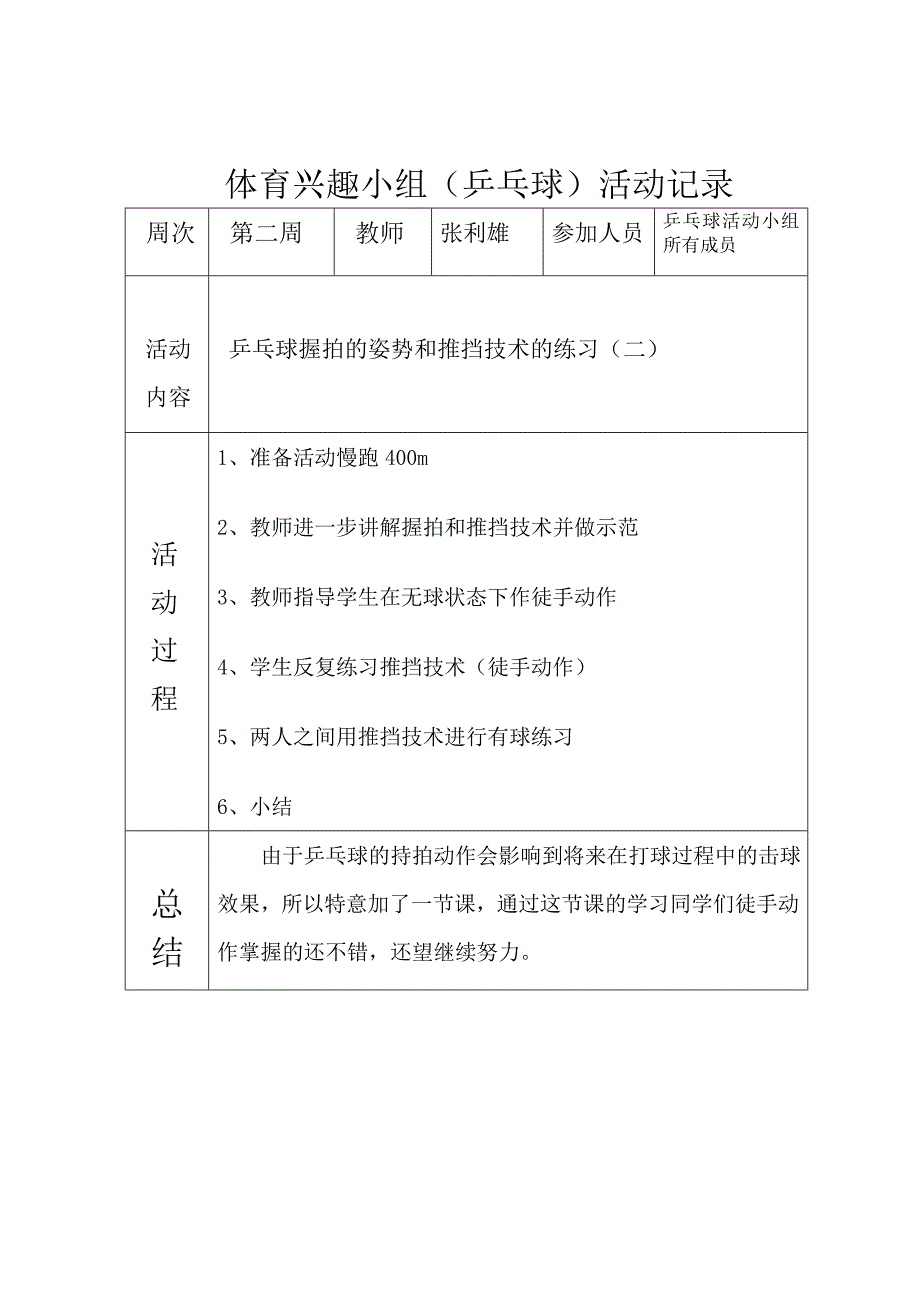 乒乓球兴趣小组活动记录93497_第3页