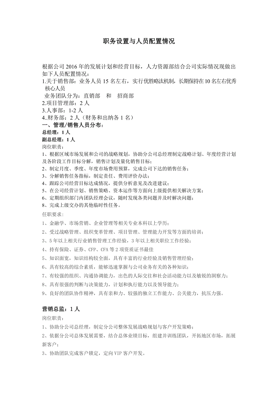 职务设置与人员配置情况_第1页