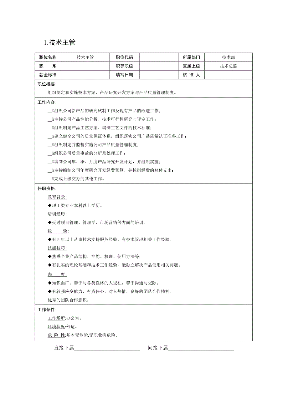 岗位职责_某公司组织结构图与技术部岗位职责_第1页